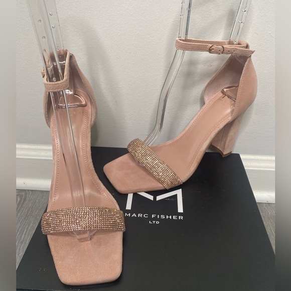 NEW Marc Fisher Angelo Ankle Strap Heels with Rhinestones Suede Size 7.5 - Picture 14 of 17
